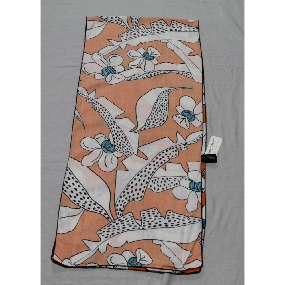 Dana Herbert Orange Floral Scarf Handmade Rayon Rectangle 13x60 NWT - Picture 4 of 9